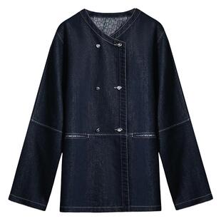 COCOBELLA重工LOGO印花细闪亮葱原牛夹克女春宽松牛仔外套DN7057