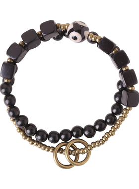 复古天然黑檀手串三眼天珠多圈手链女念珠檀木质盘玩纯铜珠个性男