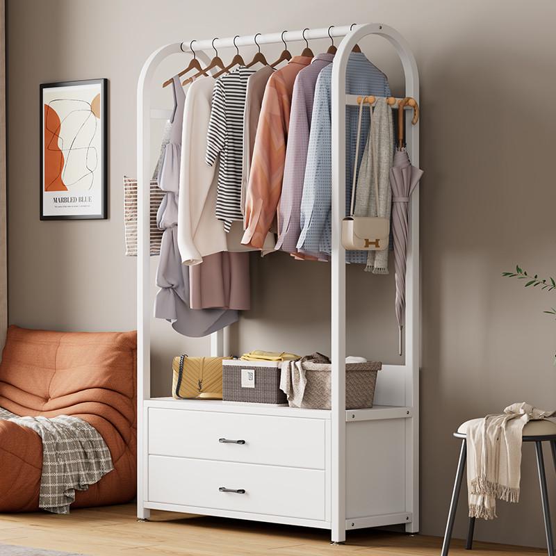 抽屉款衣帽架实木生态板落地卧室家用挂衣架立式置物款衣服收纳架
