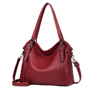 真皮包包女新款2025休闲包红色大容量包包女士时尚复古单肩手提包
