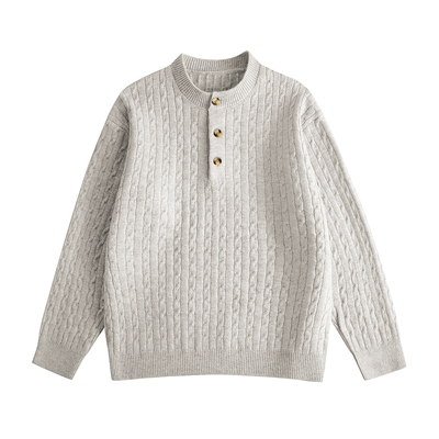 FOFWMODE秋冬季亨利领套头毛衣男女老钱风宽松慵懒麻花针织衫外套