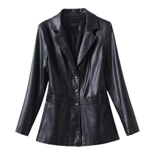 秋冬海宁真皮皮衣女短款韩版修身显瘦西装领小皮夹克大码女装外套