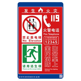 深圳市消防标识标牌物业消防栓箱贴纸消火栓水泵灭火器使用说明操作方法消防三提示四个能力防火门手报卷帘贴