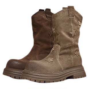 天美意旷野之息复古西部靴骑士靴女鞋厚底短靴冬新款KQZ01DZ4