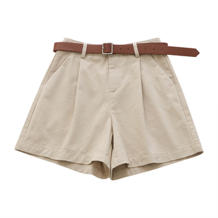 TOMATO SHOP 免邮~ 好穿实用的~小复古棉麻洗水皮带短裤~