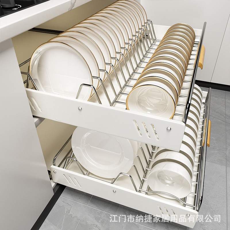 厨房碗碟收纳架橱柜内置物架抽屉式拉篮抽拉碗篮碗盘沥水碗架碗柜