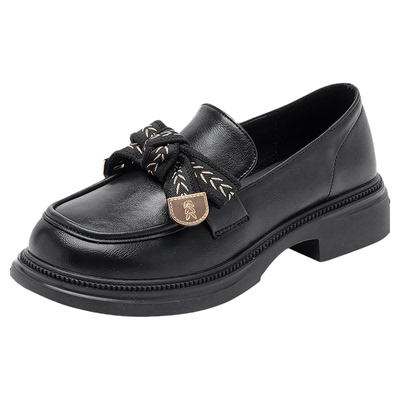 【达芙妮】黑色乐福小皮鞋女英伦