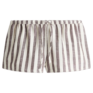 HM女装裤子春季亚麻混纺抽绳休闲条纹度假短裤1286212