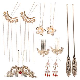 唐宋明制包塑发簪插梳发冠流苏发钗饰品套装宫廷复古耳环U钗配饰