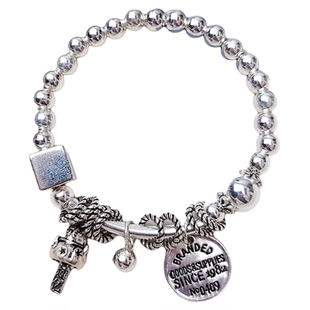 纯银925复古招财猫圆牌手链女有钱花银盘缠手串个性百搭情侣礼物