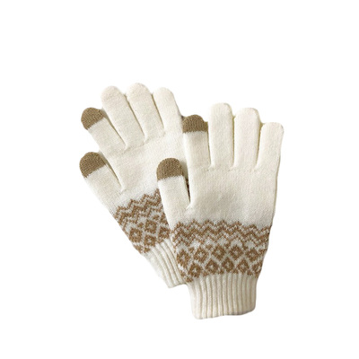 ins风日系雪花五指骑车毛线手套