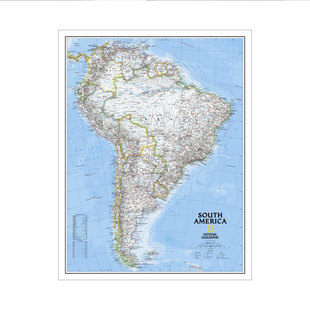 仿古经典南美洲地图英文清晰印制布画芯大型办公教室装饰画背景墙