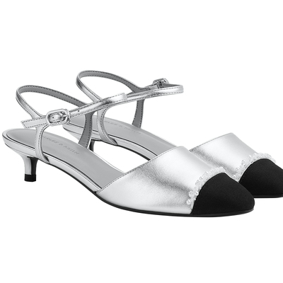 CHARLES&KEITH春季女鞋CK1-60580304拼色串珠小猫跟一字带凉鞋