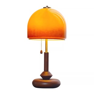 实木台灯卧室床头灯复古包豪斯老上海书房装饰摆件氛围灯蘑菇灯具