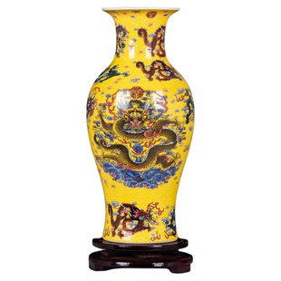 景德镇陶瓷器九龙至尊三件套装花瓶仿古珐琅彩夜光玄关博古架摆件