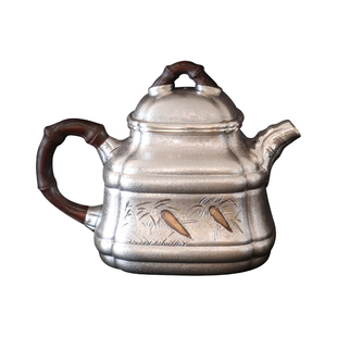 纯银时代 四方竹鼎足银999泡茶壶纯手工银器家用日常中号160ml