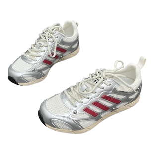 真皮拼色德训鞋女2026早春新款铆钉网面阿甘鞋低帮系带休闲运动鞋