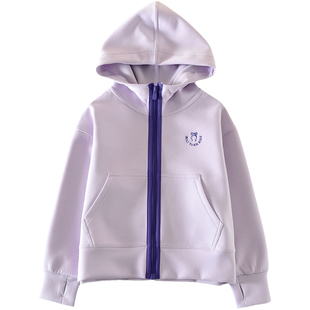 洋气童装2026春款女童外套时髦春装新款撞色拉链连帽开衫外套上衣