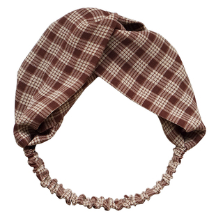 TOKU原创 奶茶棕千鸟格子宽边发带甜美气质复古bm风发饰发箍韩国