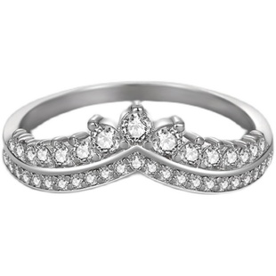 S925纯银18K金高碳钻石戒指女轻奢公主皇冠INS风配戒指环饰品礼物