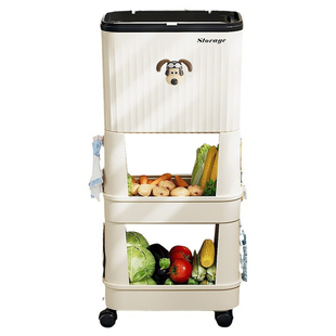 日式高款可移动垃圾桶厨房专用免弯腰大容量带滑轮2025新款置物架