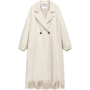 【播奥莱】播新中式流苏羊毛呢大衣女商场同款毛呢外套BDR1AD0079