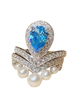 公主系列海蓝宝淡水珍珠戒指