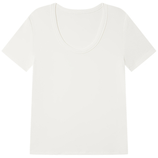 Halo Luu白色u领短袖t恤女夏季显瘦正肩宽松慵懒大领口基础款上衣