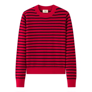 JCLP金纯良品 100%山羊绒 经典条纹 圆领针织衫打底毛衣简约百搭