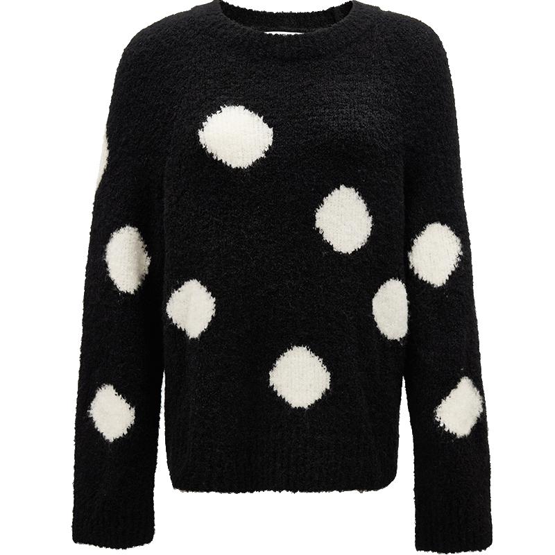 ONLY2025冬季新款气质慵懒风宽松柔软绵羊毛波点毛衣圆领针织衫女