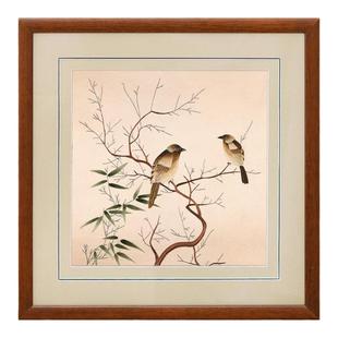 墙面装饰画苏绣成品挂画饭厅新中式壁画背景墙工笔画花鸟三联画