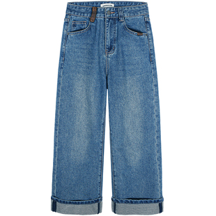 落落狷介 直筒牛仔裤女2025新款小个子磨毛直筒裤设计感裤子长款