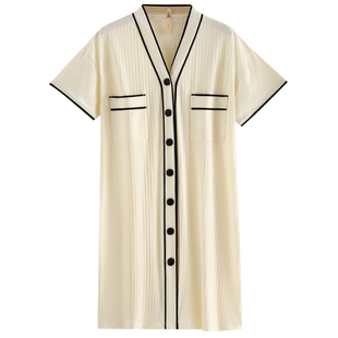 家乐芬睡裙女士睡衣夏季夏天夏款纯棉短袖衬衫开衫薄款加大码长款