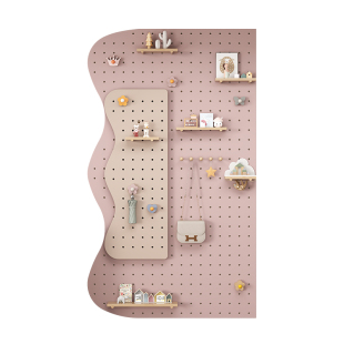 洞洞板置物架定制实木粉色蓝色入户玄关造形隔板配件置物板收纳架