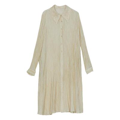 谜底两件套连衣裙长袖秋款气质宽松褶皱感直筒裙配腰带243ML1192