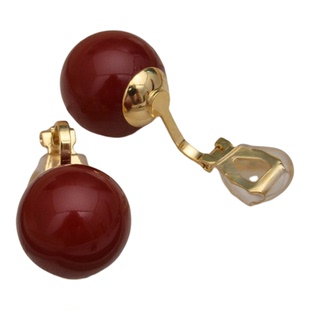 氛围感潮品饱满立体圆形安可拉红色珍珠耳夹无耳洞免打孔耳钉耳环