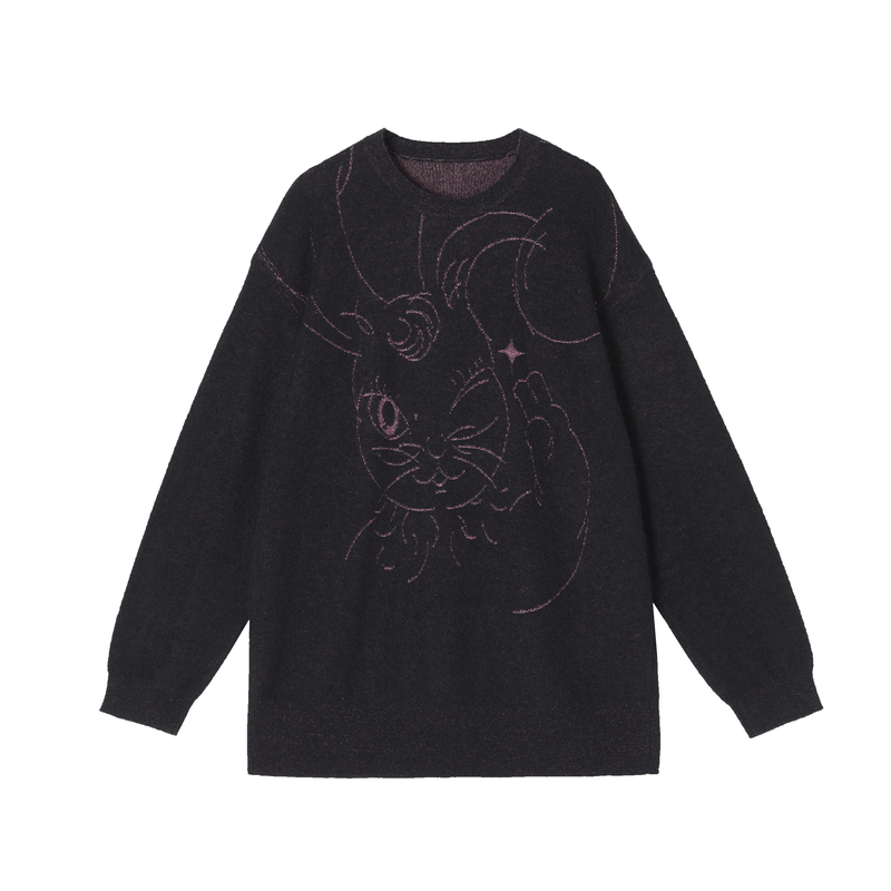 JNBY/江南布衣冬季马海毛毛针织衫中长款宽松休闲圆领动物印花女