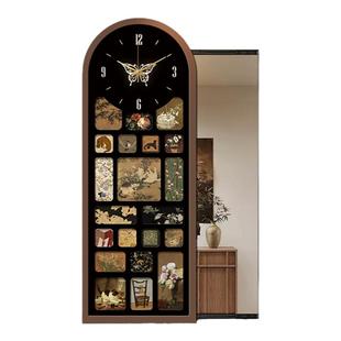 中古风可推拉全身镜装饰画带钟表暗藏隐藏式穿衣镜玄关挂画高级感