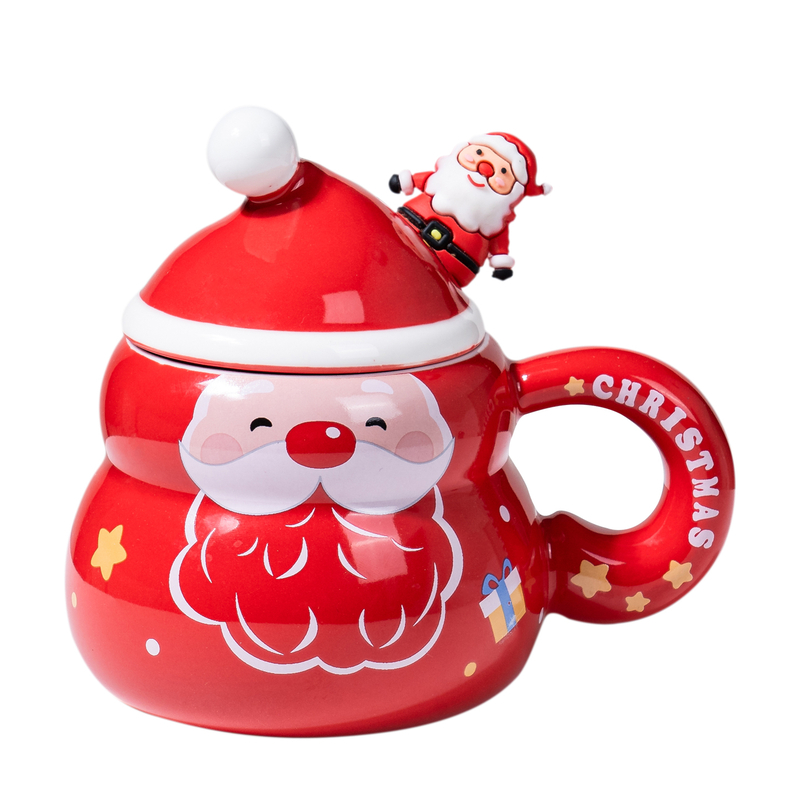 圣诞雪人马克杯伴手礼陶瓷带盖带勺咖啡杯高级感圣诞节实用小礼品