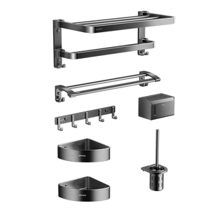 九牧卫浴官方旗舰店毛巾架卫生间置物架枪灰免打孔厕所浴巾架挂件