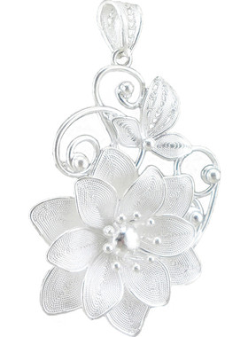 手工花丝吊坠足银999送妈妈送礼