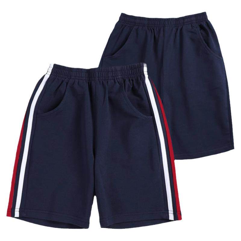 儿童校服裤短裤深蓝色中小学生纯棉五分裤男童女童两条杠双杠薄款