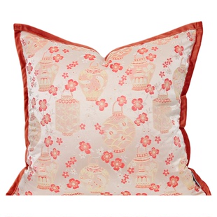 萬見「红霄花楹」法式红色高级抱枕新中式马年轻奢提花沙发靠枕