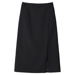 大洪洪【俐落女神】春季款高腰显瘦侧开叉半身裙女通勤黑色直筒裙