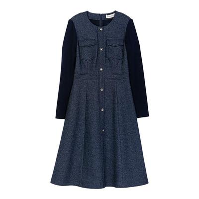 诗梦小A版型绵羊毛收腰连衣裙