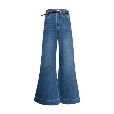 阔腿喇叭牛仔裤复古蓝直筒长裤