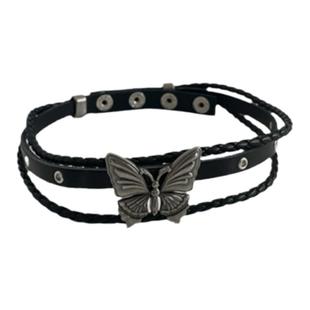 暗黑蝴蝶朋克摇滚少女多层皮质choker项圈项链日系涩谷复古锁骨链