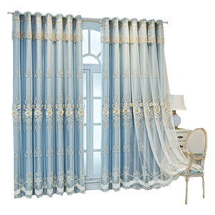 浮雕刺绣卧室窗帘遮光2025新款客厅双层带纱免打孔安装送窗帘轨道