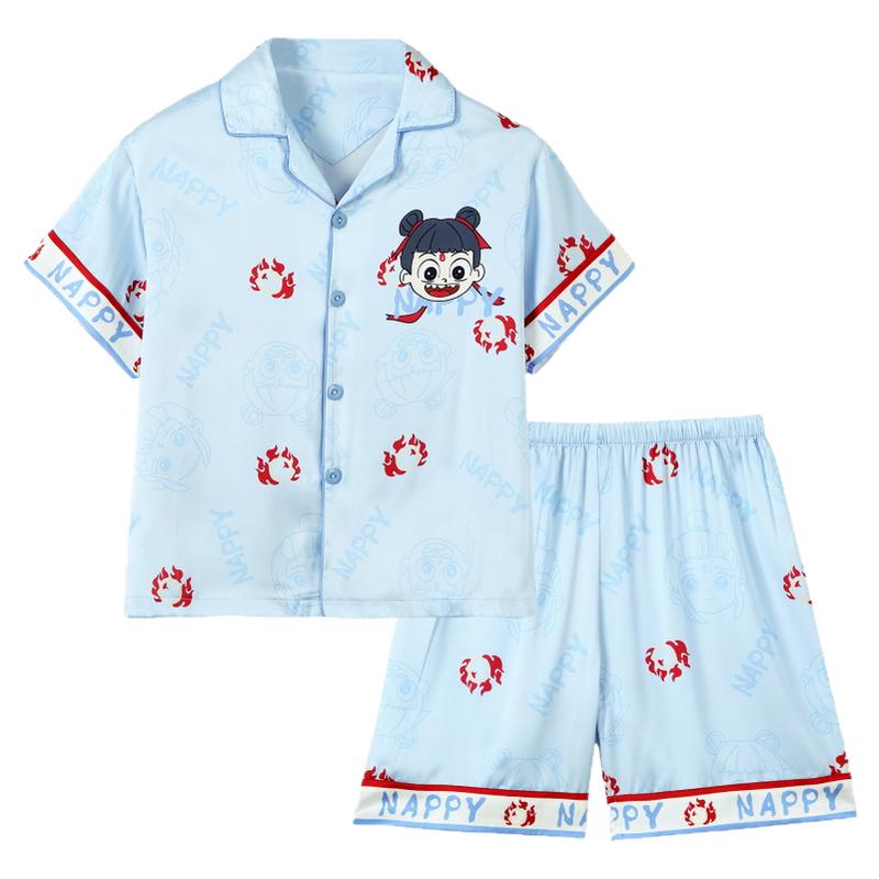 男童夏季凉感冰丝哪吒家居服套装