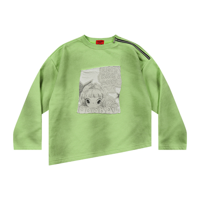 GOODBAI GOODEES漫画封面女孩图案喷脏做旧领口拉链卫衣